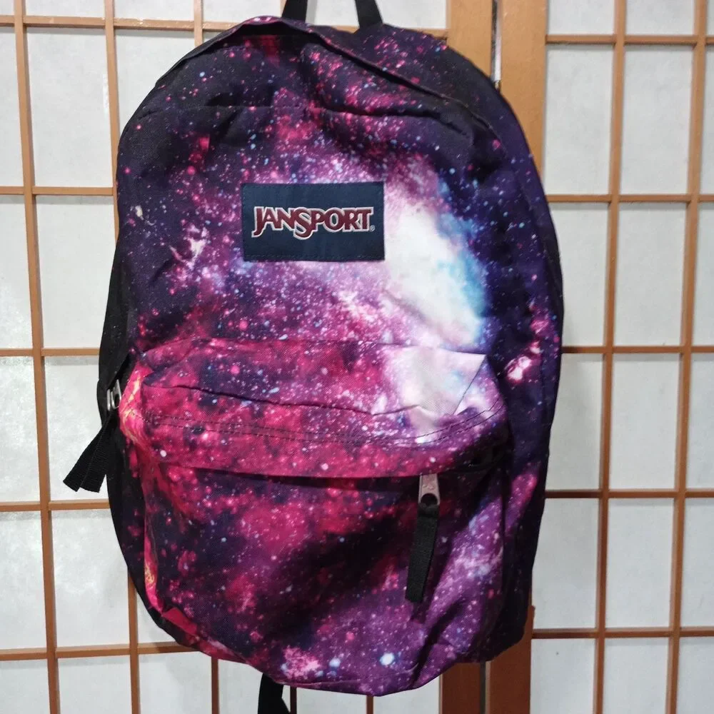 JanSport SuperBreak Backpack Galaxy Space Purple Pink School Book Bag
